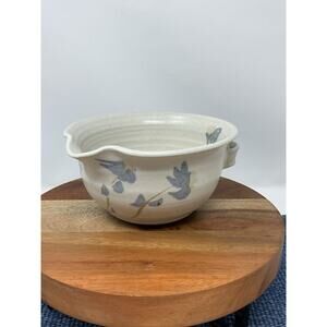 Handmade Ceramic Art Pottery Pedestal Bowl Flower Design Vintage Signed Spout 6”
